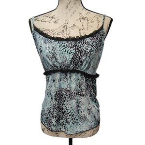 Y2K Babydoll Cami Blue & Black Pajama Top‎ XL Leopard Snake Print Indie Sleeze